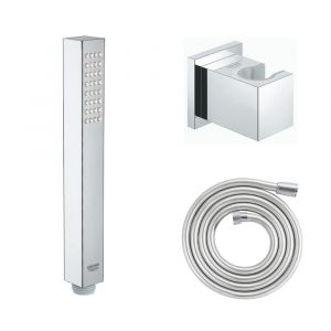 Grohe Flexible de douche Twistfree VitalioFlex Silver 2000 chromé + Support mural cube Euphoria pour douchette + Douchette