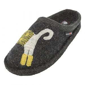 Haflinger Flair Cucho Pantoufles en laine alvéolée Motif chat, graphite, 36 EU