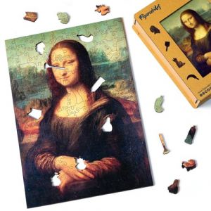 Figured'Art Puzzle en Bois Adulte et Enfant 200 pièces - La Joconde de Léonard de Vinci - Design Original 22x31,2 cm Forme Unique avec Coffret en Bois Premium, Parfait pour Offrir en Cadeau