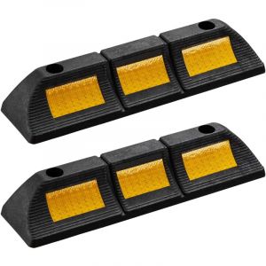 wiltec 2x butée de roue 47,5 x 12 x 8 cm – en Caoutchouc – 1,8 kg/pièce – avec Réflecteurs – Aide au stationnement Stop roues pour Parkings, Garages
