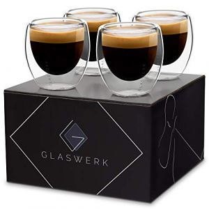 Klarstein Glaswerk Vienna - Lot de 4 verres á expresso double paroi - 6,5 x 7 cm - Capacité 80 ml - Verre borosilicate fait main