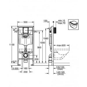 Image de Grohe Pack wc Bâti-support avec Cuvette Serel Solido Compact + Abattant softclose + Plaque blanche (RapidSL-SM10-3)