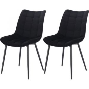 Woltu - Lot de 2 Chaises de salle à manger. Chaise de cuisine en velours Pieds en métal. Chaises scandinaves. Noir