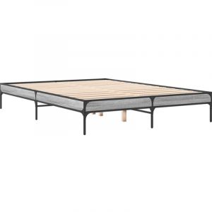 VidaXL Cadre de lit sonoma gris 160x200 cm bois d'ingénierie et métal, lit, lit d’invités, lit double, meuble de chambre à coucher, sommier