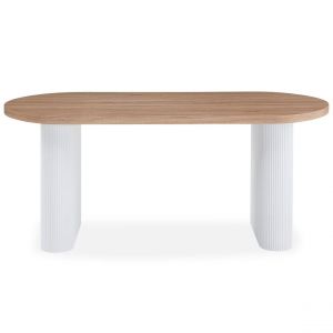 Menzzo Table ovale Burundi avec pieds design style colonnes Bois Sonoma et Blanc