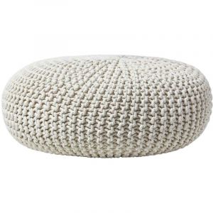 Pouf En Tricot Rond Très Grand Coloris Blanc Cassé