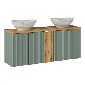 Meuble double vasque 140cm 5 portes Jade Vert et Bois