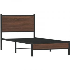 VidaXL Cadre de lit en métal avec tête de lit chêne marron 90x200 cm, lit simple, meuble de chambre à coucher, lit d'invité, lit