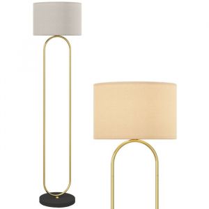 Homcom Lampadaire design néo-rétro H.156 cm structure mât métal doré arrondi abat-jour tissu lin