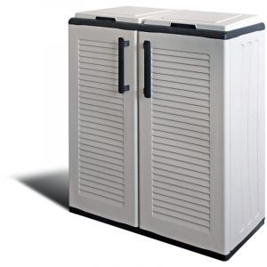 Cache Poubelles de tri Selectif 2 Sacs - Armoire Recyclage 68 x 37 x 90 cm Gris Clair 2 Portes 4 pieds ART PLAST