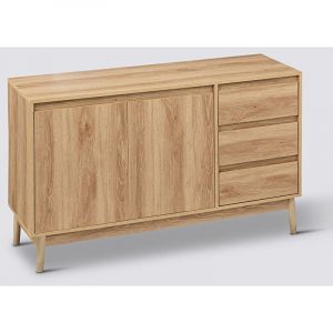 Pegane Buffet, meuble de rangement en bois avec 2 portes et 3 tiroirs coloris Beige - Longueur 120 x Profondeur 39 x Hauteur 76 cm -