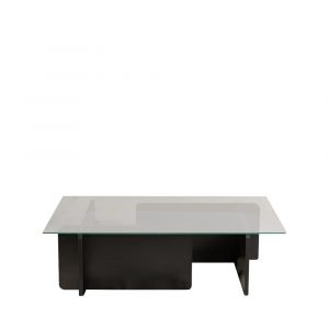 DRAWER Table basse en verre et bois - Noir - Cubix