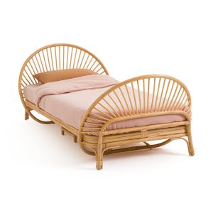 Lit et sommier en rotin, Sielo Rotin Naturel Taille 90x190 cm