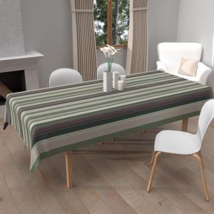 Soleil d'Ocre Nappe imprimée anti-tâches rectangle 140x240 cm bayaderes kaki, par - Kaki