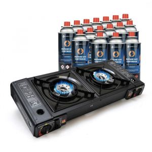 Réchaud à gaz double Eurocatch Réchaud à gaz 2 brûleurs avec 16 bonbonnes de gaz