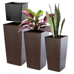 Pot de Fleur Haut, Grande Jardiniere en Plastique pour Une Décoration Interieure et Exterieure (Marron, Lot de 3: 46.5 cm, 57.5 cm, 68 cm) - Kadax
