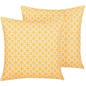 Beliani Lot de 2 coussins extérieurs à motif jaune et blanc 40 x 40 cm