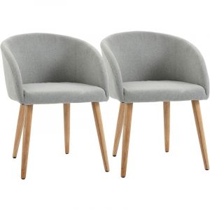 Homcom Chaises de visiteur design scandinave - lot de 2 chaises - pieds inclinés effilés bois caoutchouc - assise dossier accoudoirs ergonomiques aspect lin