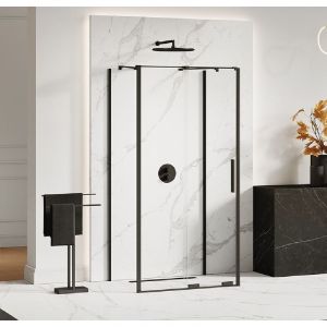 Cabine de douche 110x90 coulissante noire CANARIES NOIR, accès de face