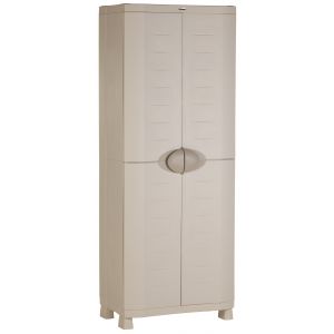 Plastiken Armoire résine - 2 portes - 4 étagères - Utilisation variée : chambre, bureau, garage ou jardin - Portes cadenassables - Nettoyage aisé - Utilisation intérieur ou extérieur - Montage facile sans outils