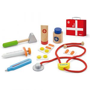 Viga Toys Set de docteur en bois VIGA - 11 pi&egrave;ces/ 1 set