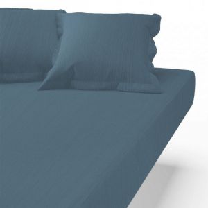 Drap housse Gaz de coton - Bleu Orage TERTIO