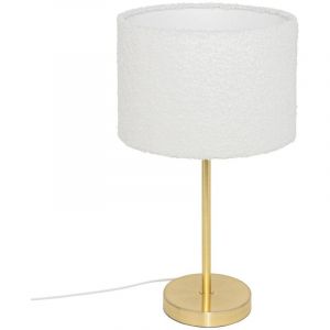 Atmosphera Lampe à poser en métal Doré et abat-jour en Bouclettes Blanches H 49 cm