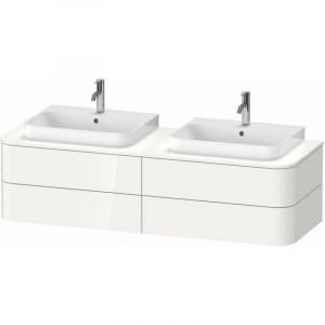 Duravit Happy D.2 Plus Meuble sous-lavabo pour console murale, 1600x550 mm, 4 tiroirs, pour 2 lavabos à meubles, Couleur (avant/corps): Gris pierre