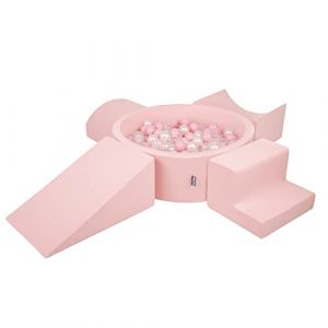 Aire De Jeux En Mousse Avec Rond Piscine &agrave; Balles (300 Balles) Pour Enfants, Rose:Rose Poudre/Perle/Transparent - rose:rose poudre/perle/transparent