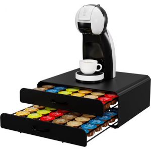 KitchenBrothers Porte-capsules - Porte-tasses à café - avec tiroir - Convient à Dolce Gusto - 72 Capsules - acier inoxydable - Noir