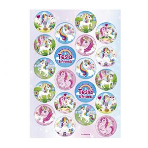 Dekora Décoration Coméstible en Forme de Mini Disque pour Gâteaux d'Anniversaire pour Enfants de Licorne Tesia - 3,4 cm