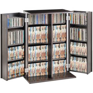 Meuble de rangement multimedia VEVOR, finition expresso, avec porte et etageres reglables, peut accueillir 576 CD, ideal pour organiser les CD, DVD