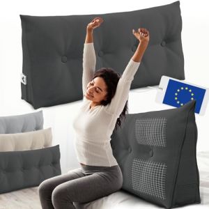 ELONEO Rückenkissen – Keilkissen fürs Bett & Sofa, abnehmbarer Bezug, praktisches Seitenfach Handy