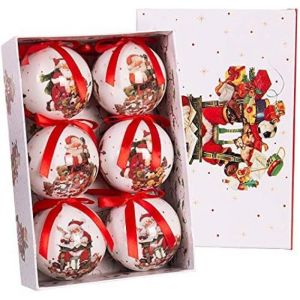 Wadiga Coffret de 6 boules de Noël rétro père Noël - 7.5cm