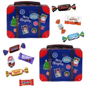 2 valisettes de No&euml;l garnies de 40 chocolats Milka Kinder Schokobons & Mini-bueno Daim C&eacute;l&eacute;brations Cadeau fin dAnn&eacute;e