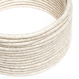 Creative cables Fil Électrique Rond Gaine De Lin De Couleur Naturel Neutre RN01-20 Mètres, 3x0.75