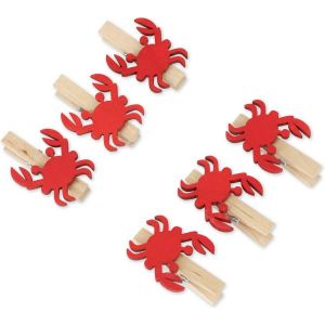 Ruedelafete Sachet de 6 pinces Crabes rouges en bois 4,5cm