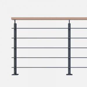 OPALU - Kit garde-corps anthracite avec main courante h&ecirc;tre 2m &agrave; plat