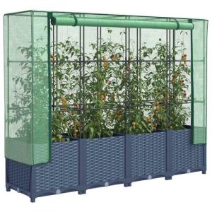 Jardini&egrave;re sur&eacute;lev&eacute;e avec housse aspect rotin 160x40x138 cm