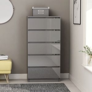 Image de VidaXL Buffet à tiroirs Gris brillant 60x35x121 cm Aggloméré