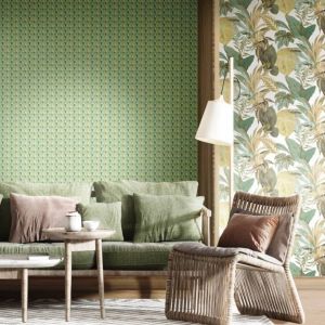 Topchic Papier peint Big Leaves Vert et beige
