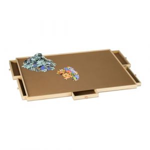 Relaxdays Planche à Puzzle, 6 tiroirs Amovibles, Jusqu’à 1500 pièces, Surface élevée, Support en Bois, Nature