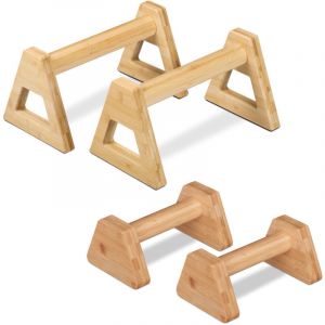 Relaxdays Poignées de Pompes, Lot de 4, Bambou, 2 Tailles, callisthénie, Musculation, Supports Poirier, Natures