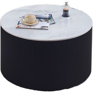 Table Basse VALMY – Pieds Noirs & Céramique Marbre – 90x45 cm