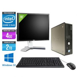 Dell Optiplex 780 SFF + Ecran 19'' - Intel Core 2 Duo E7500 / 2,93 GHz - RAM 4 Go - HDD 2 To - DVD - GigaBit Ethernet - Windows 10 Professionnel