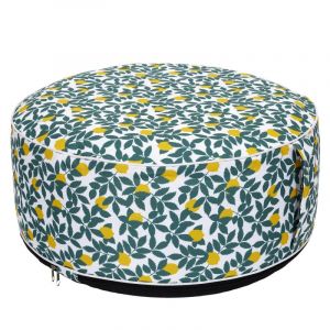 Home Deco Factory HD7214 Pouf Gonflable Rond Zeste Blanc vert et jaune Usage int&eacute;rieur et ext&eacute;rieur D56 x H25 cm