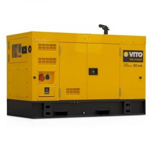 Vito Groupe electrogène 50kVA Diesel Triphasé Monophasé AVR ATS Démarrage Automatique Autonomie 10h Professional Jaune
