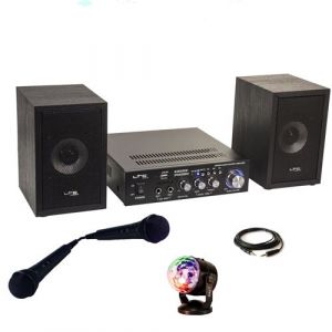 LTC Audio Pack Karaoké - KARAOKE-STAR2MKII Enfant - 2 Enceintes 2 Micros 1 Ampli Bluetooth USB SD 100W - Jeu Lumière Astro RGB - Cadeau Soirée Fête