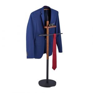 Relaxdays Valet de Chambre, pour Vestes et Pantalons, en MDF et Acier, H x L x P : 116 x 47 x 28 cm, Noir et Marron