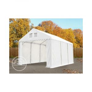 Intent24 4x6m tente de stockage, PVC env. 550g/m², H. 2,6m, vert foncé, statique : terre